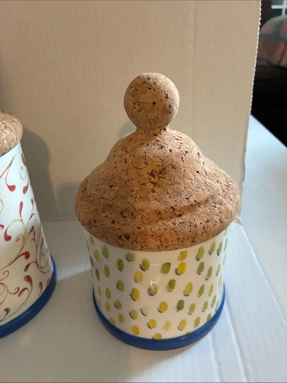 MacKenzie-Childs Multicolor Paisley and Dot Ceramic Canister Set with Cork Lids